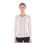 Vertical Stripes - White and Champagne Orange Women s Long Sleeve T-shirt