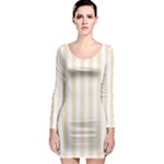 Vertical Stripes - White and Champagne Orange Long Sleeve Bodycon Dress