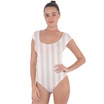 Vertical Stripes - White and Champagne Orange Short Sleeve Leotard (Ladies)