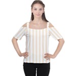 Vertical Stripes - White and Champagne Orange Women s Cutout Shoulder Tee