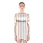 Vertical Stripes - White and Champagne Orange Women s Cutout Shoulder Dress