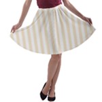 Vertical Stripes - White and Champagne Orange A-line Skater Skirt
