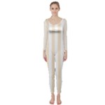 Vertical Stripes - White and Champagne Orange Long Sleeve Catsuit