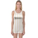 Vertical Stripes - White and Champagne Orange One Piece Boyleg Swimsuit