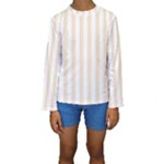 Vertical Stripes - White and Champagne Orange Kid s Long Sleeve Swimwear