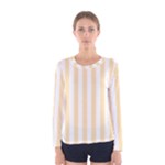 Vertical Stripes - White and Peach Orange Women s Long Sleeve T-shirt