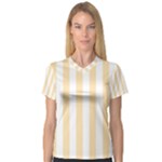 Vertical Stripes - White and Peach Orange Women s V-Neck Sport Mesh Tee