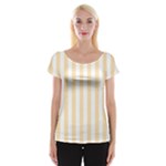 Vertical Stripes - White and Peach Orange Women s Cap Sleeve Top