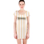 Vertical Stripes - White and Peach Orange Short Sleeve Bodycon Dress