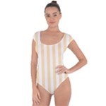 Vertical Stripes - White and Peach Orange Short Sleeve Leotard (Ladies)