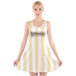 Vertical Stripes - White and Peach Orange V-Neck Sleeveless Dress