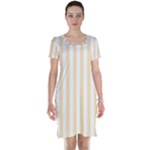 Vertical Stripes - White and Peach Orange Short Sleeve Nightdress