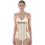 Vertical Stripes - White and Peach Orange Cut-Out One Piece Swimsuit