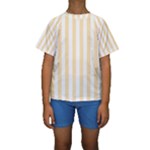 Vertical Stripes - White and Peach Orange Kid s Short Sleeve Swimwear