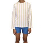 Vertical Stripes - White and Peach Orange Kid s Long Sleeve Swimwear