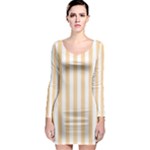 Vertical Stripes - White and Sunset Orange Long Sleeve Bodycon Dress