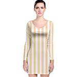 Vertical Stripes - White and Sunset Orange Long Sleeve Velvet Bodycon Dress