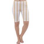 Vertical Stripes - White and Sunset Orange Cropped Leggings