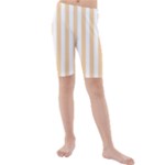Vertical Stripes - White and Sunset Orange Kid s Mid Length Swim Shorts
