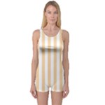 Vertical Stripes - White and Sunset Orange One Piece Boyleg Swimsuit