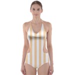 Vertical Stripes - White and Sunset Orange Cut-Out One Piece Swimsuit