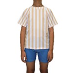 Vertical Stripes - White and Sunset Orange Kid s Short Sleeve Swimwear
