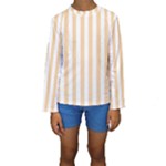 Vertical Stripes - White and Sunset Orange Kid s Long Sleeve Swimwear