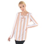 Vertical Stripes - White and Apricot Orange Women s Tie Up Tee
