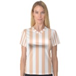 Vertical Stripes - White and Apricot Orange Women s V-Neck Sport Mesh Tee