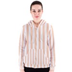 Vertical Stripes - White and Apricot Orange Women s Zipper Hoodie