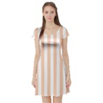 Vertical Stripes - White and Apricot Orange Short Sleeve Skater Dress
