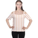Vertical Stripes - White and Apricot Orange Women s Cutout Shoulder Tee