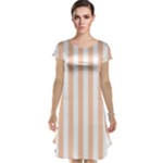 Vertical Stripes - White and Apricot Orange Cap Sleeve Nightdress
