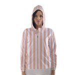 Vertical Stripes - White and Apricot Orange Hooded Wind Breaker (Women)