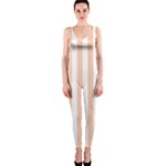 Vertical Stripes - White and Apricot Orange OnePiece Catsuit