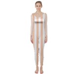 Vertical Stripes - White and Apricot Orange Long Sleeve Catsuit