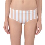 Vertical Stripes - White and Apricot Orange Mid-Waist Bikini Bottoms