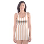 Vertical Stripes - White and Apricot Orange Skater Dress Swimsuit