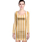 Vertical Stripes - White and Pastel Orange Long Sleeve Bodycon Dress
