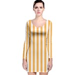 Vertical Stripes - White and Pastel Orange Long Sleeve Velvet Bodycon Dress