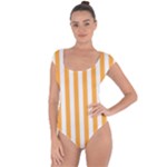 Vertical Stripes - White and Pastel Orange Short Sleeve Leotard (Ladies)