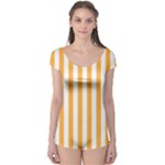 Vertical Stripes - White and Pastel Orange Boyleg Leotard (Ladies)