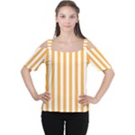 Vertical Stripes - White and Pastel Orange Women s Cutout Shoulder Tee