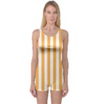 Vertical Stripes - White and Pastel Orange One Piece Boyleg Swimsuit
