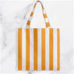 Vertical Stripes - White and Pastel Orange Zipper Grocery Tote Bag