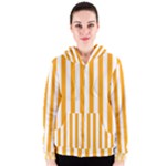 Vertical Stripes - White and Dark Tangerine Orange Women s Zipper Hoodie