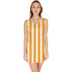 Vertical Stripes - White and Dark Tangerine Orange Bodycon Dress