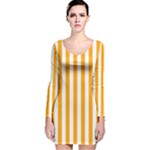 Vertical Stripes - White and Dark Tangerine Orange Long Sleeve Velvet Bodycon Dress