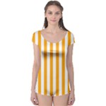 Vertical Stripes - White and Dark Tangerine Orange Boyleg Leotard (Ladies)
