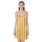 Vertical Stripes - White and Dark Tangerine Orange Satin Night Slip